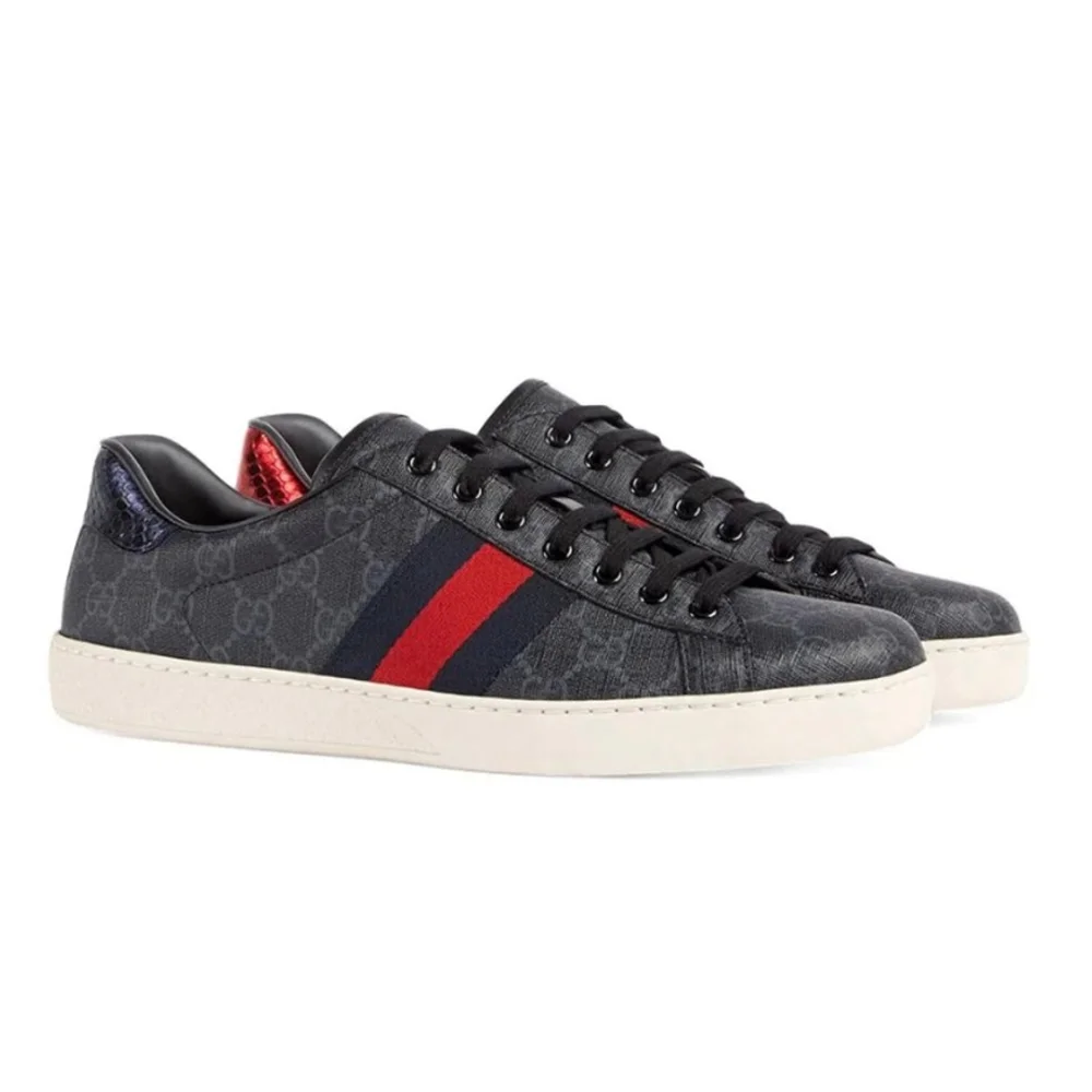 New! Men's Gucci Ace GG Supreme Sneakers Black Red Blue 9.5